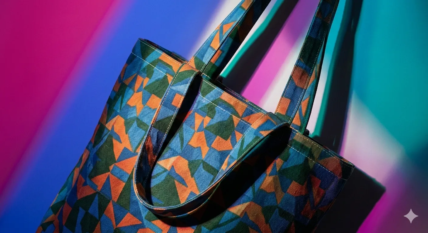 Handmade tote bag with geometric pattern